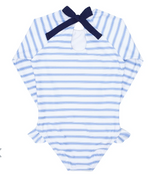 Blue Ticking Stripe Rashguard One Piece