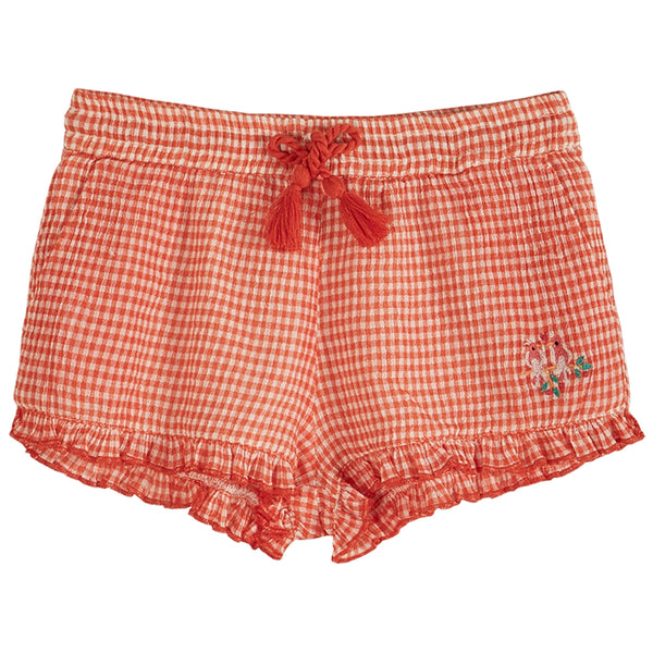 Red Gingham Cotton Voile Shorts