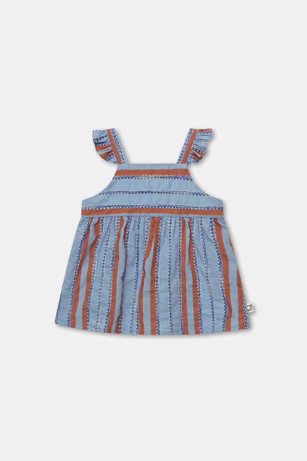 Vivien Dress | Embroidered Blue Stripes