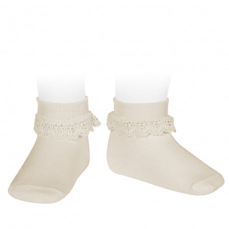 Ankle Sock W/ Lace Trim - Linen