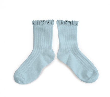 Lili Lace Trim Ankle Socks - Pastel Blue