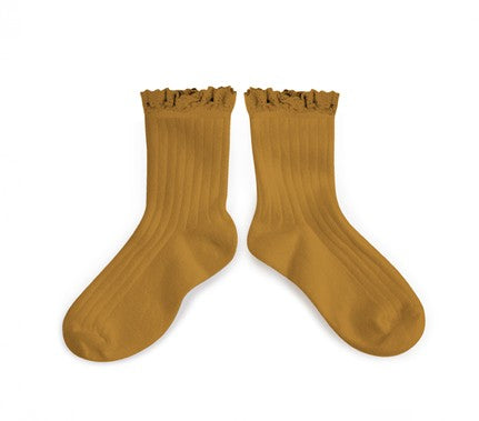 Lili Lace Trim Ankle Socks - Mustard