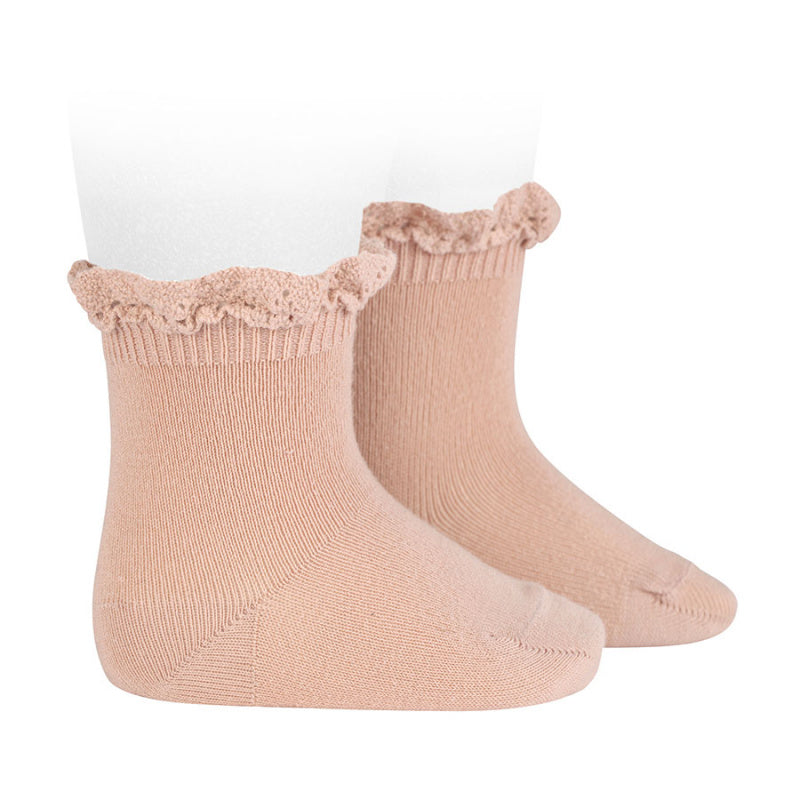 Ankle Sock W/ Lace Trim - Dusty Rose