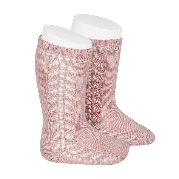Side Crochet Knee Sock - Pale Pink