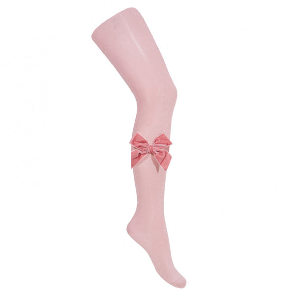 Tights W/ Velvet Bow - Pale Pink